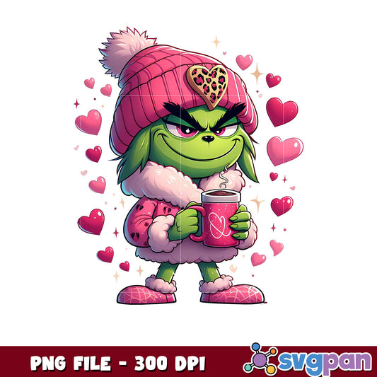 Cute Grinch PNG file for Valentine's Day, perfect gift idea