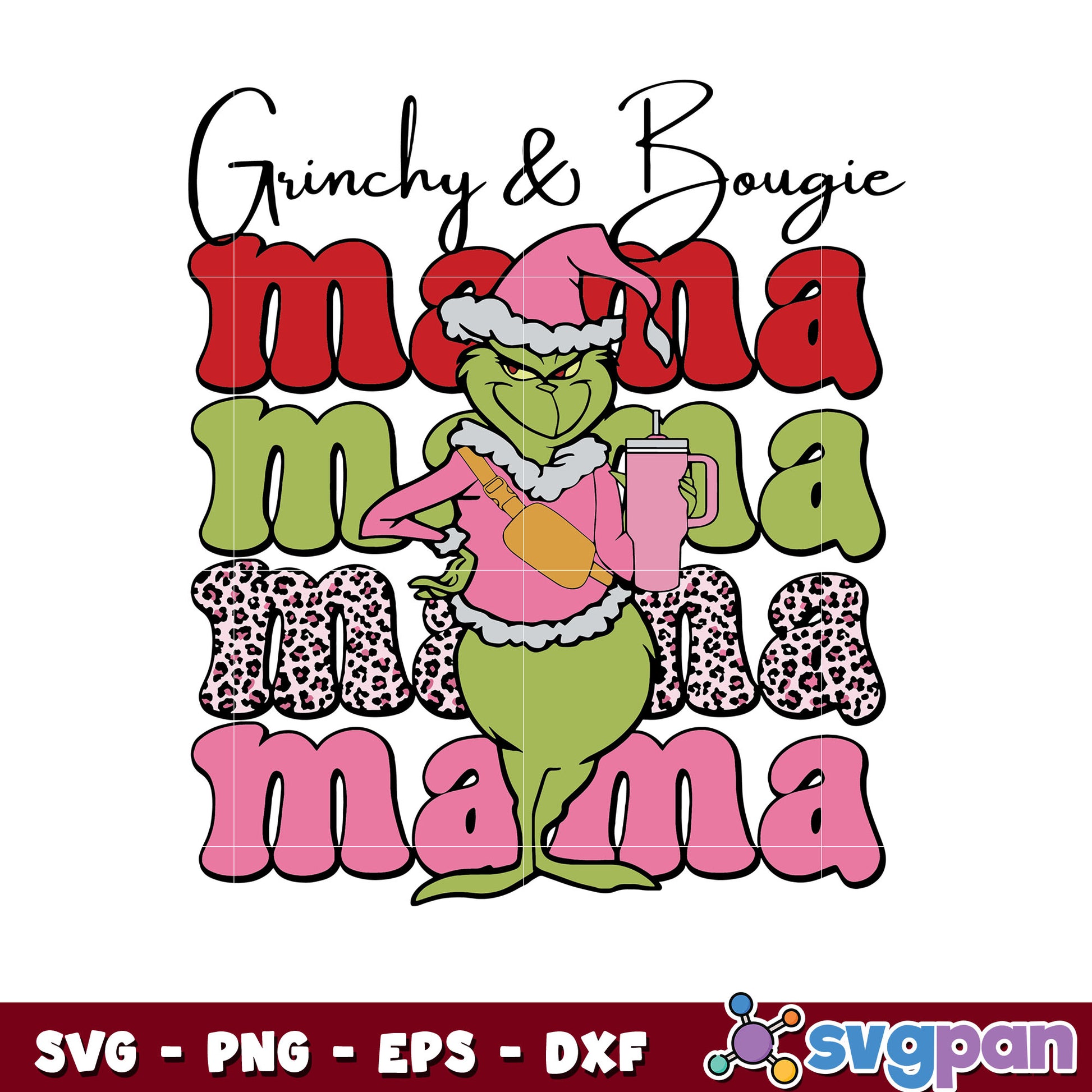 Cute Grinchy And Bougie Mama svg, pink christmas svg, grinch svg