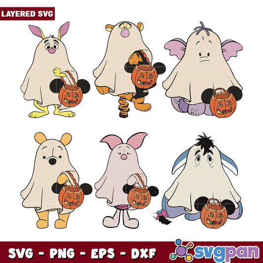 Cute Halloween Ghost Characters SVG Bundle Design