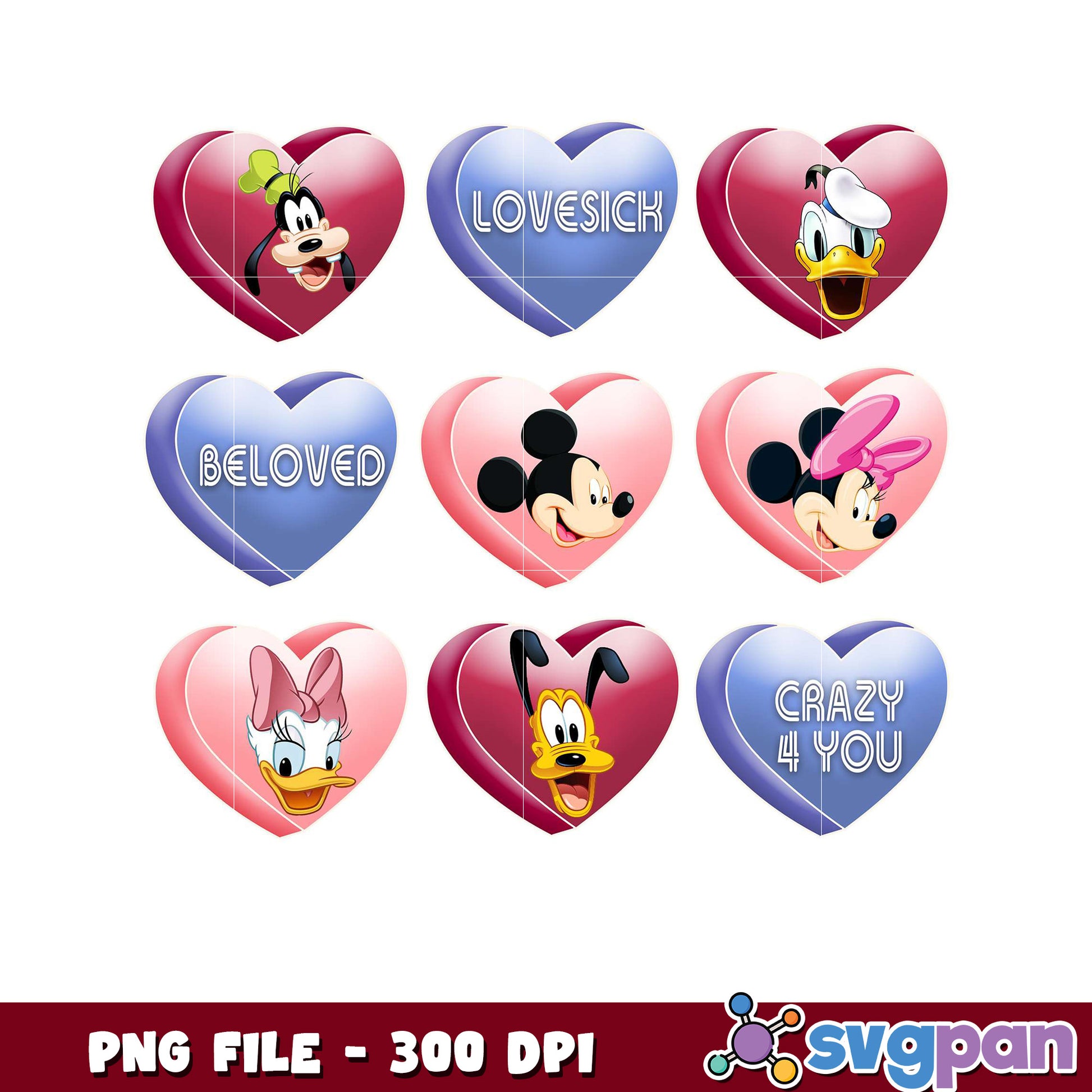 Cute Heart Designs with Disney Characters, Perfect for Gifts