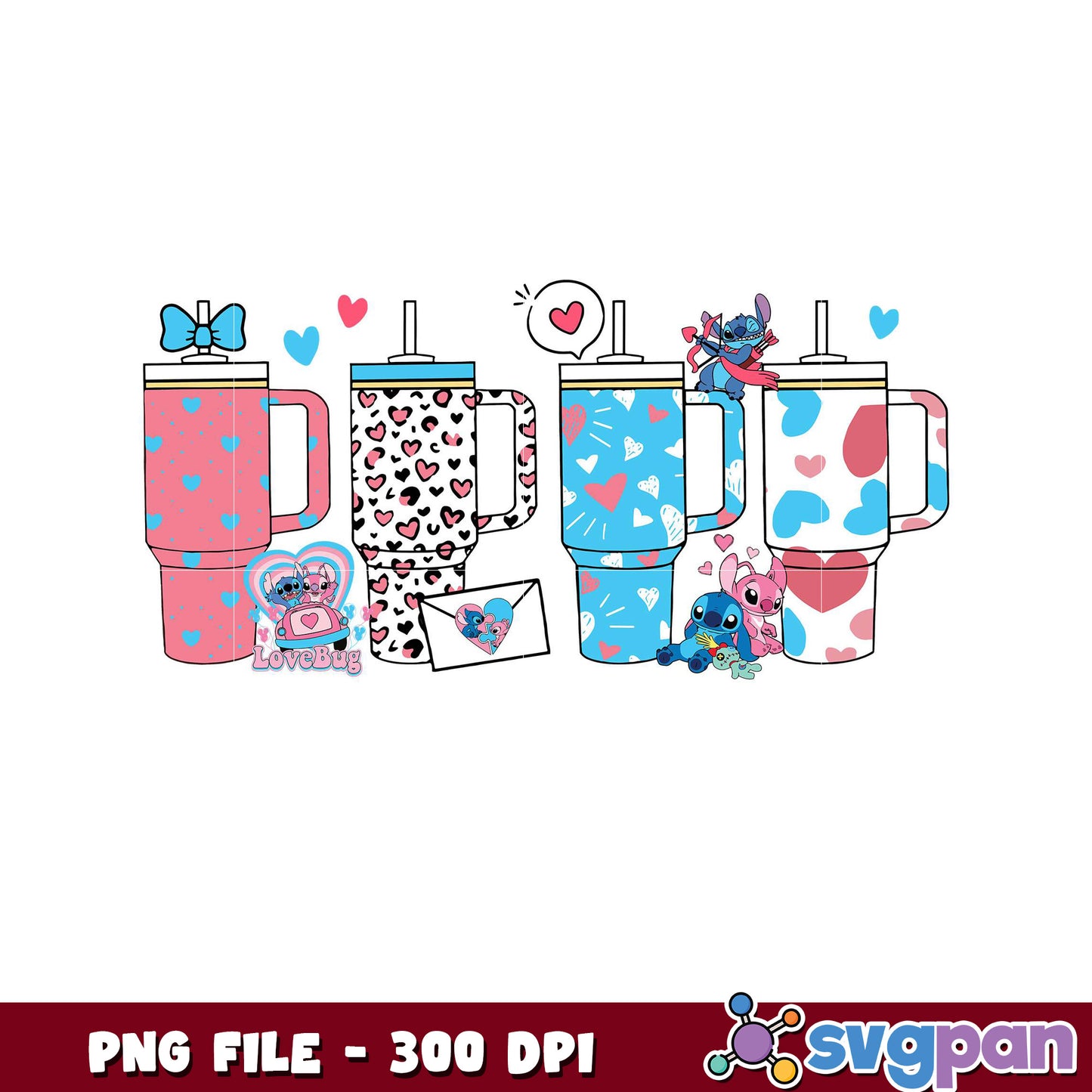 Cute Heart Patterned Tumblers Design for PNG, Perfect for Crafts