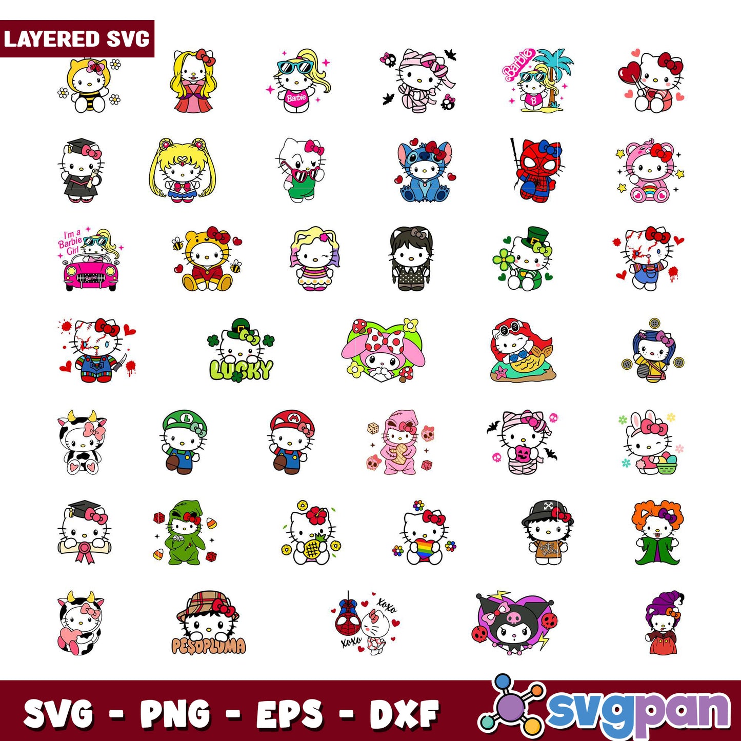 Cute Hello Kitty Character Bundle for Crafts SVG