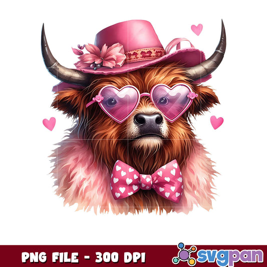 Cute Highland Cow in Heart Sunglasses, perfect for gifts