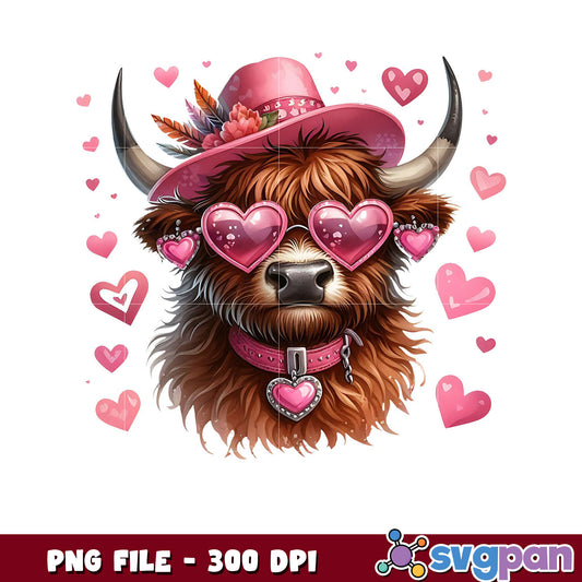Cute Highland Cow with Heart Glasses, Ideal for Gifts