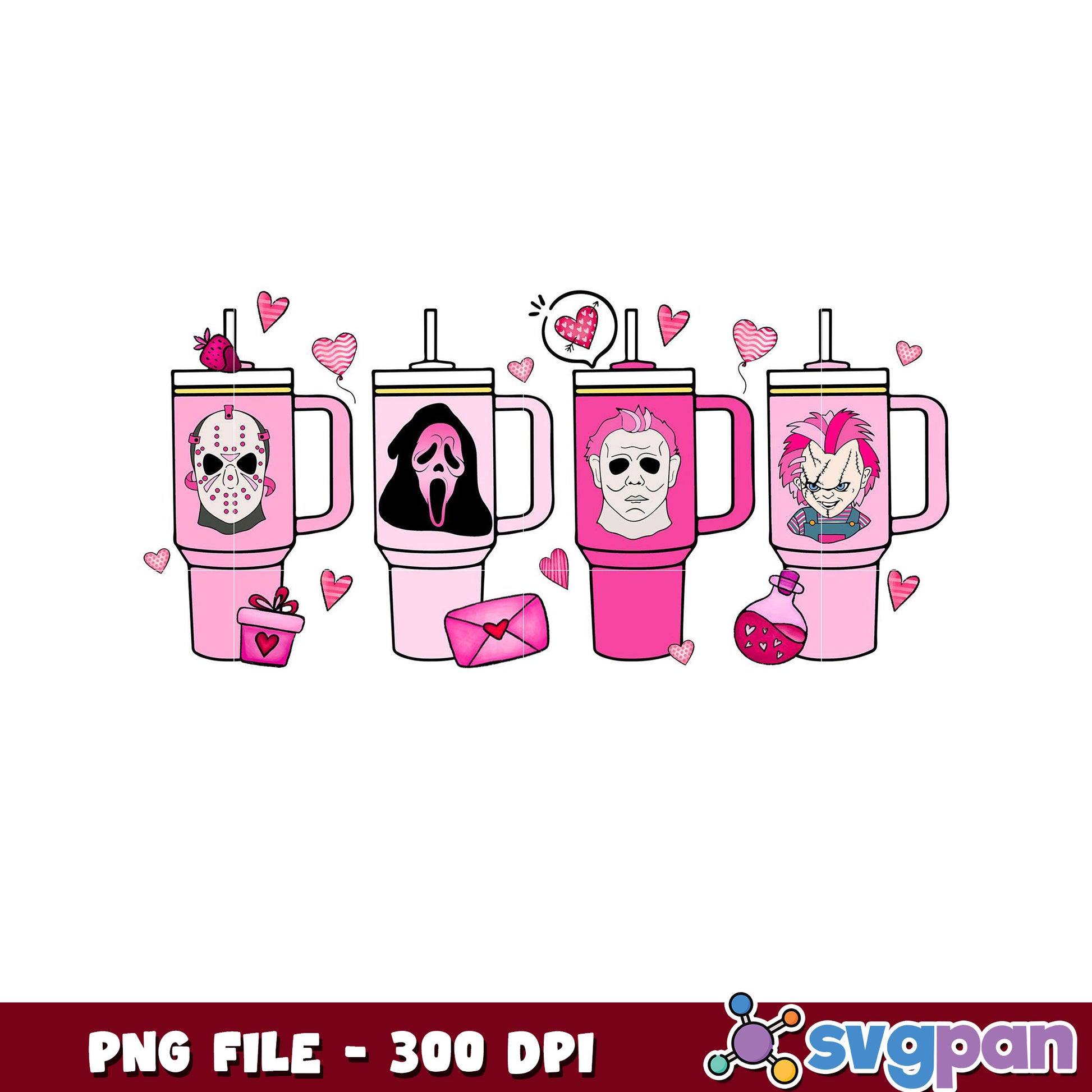 Cute Horror Character Tumblers Design for Pink Lovers, Perfect for Parties or Collecting