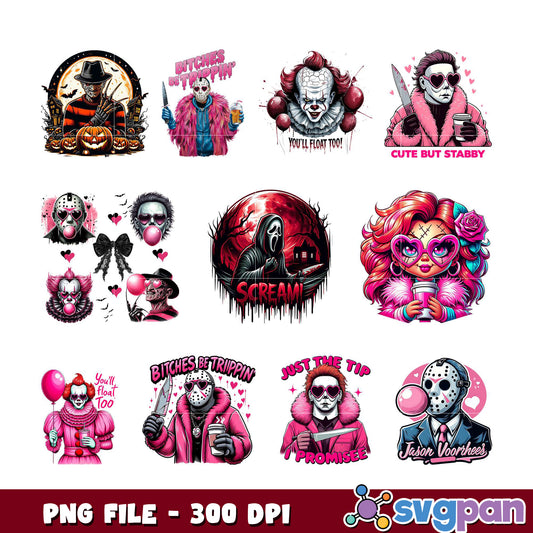 Cute Horror Characters PNG Bundle 300 DPI