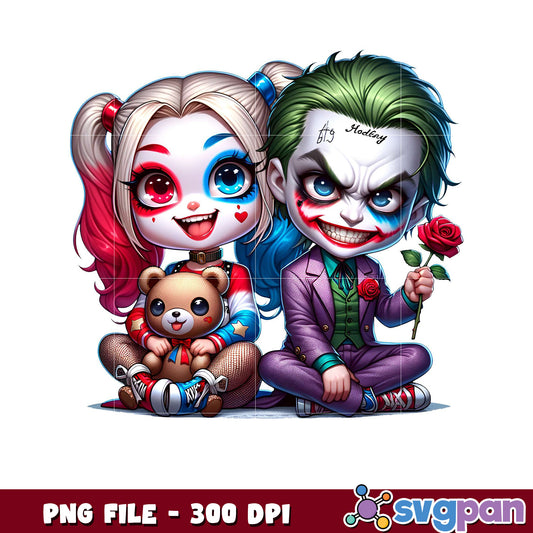 Cute Joker and Harley Quinn illustration for fans, great for printing projects and merchandise