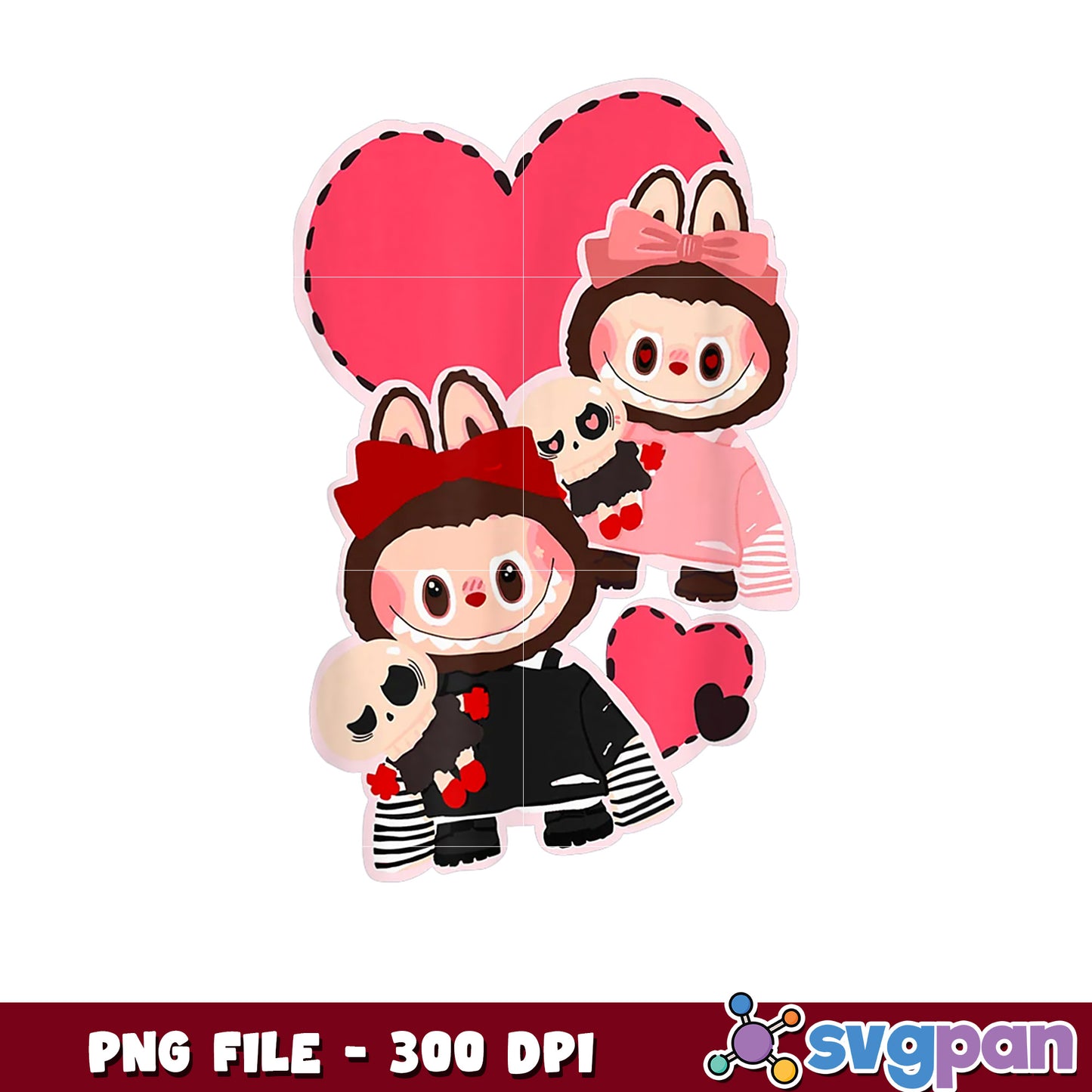 Cute Kawaii Couple PNG Valentines Day 300 DPI