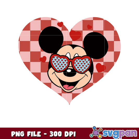 Cute Mickey Mouse in Heart Sunglasses PNG design, Ideal for crafts and decorations