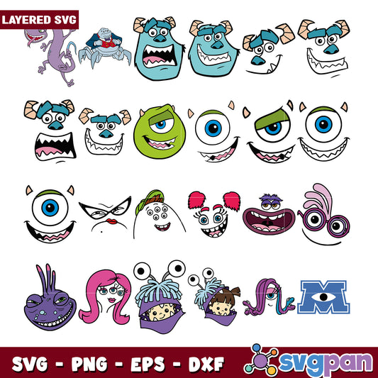 Cute Monster Faces Bundle SVG for Crafts Projects