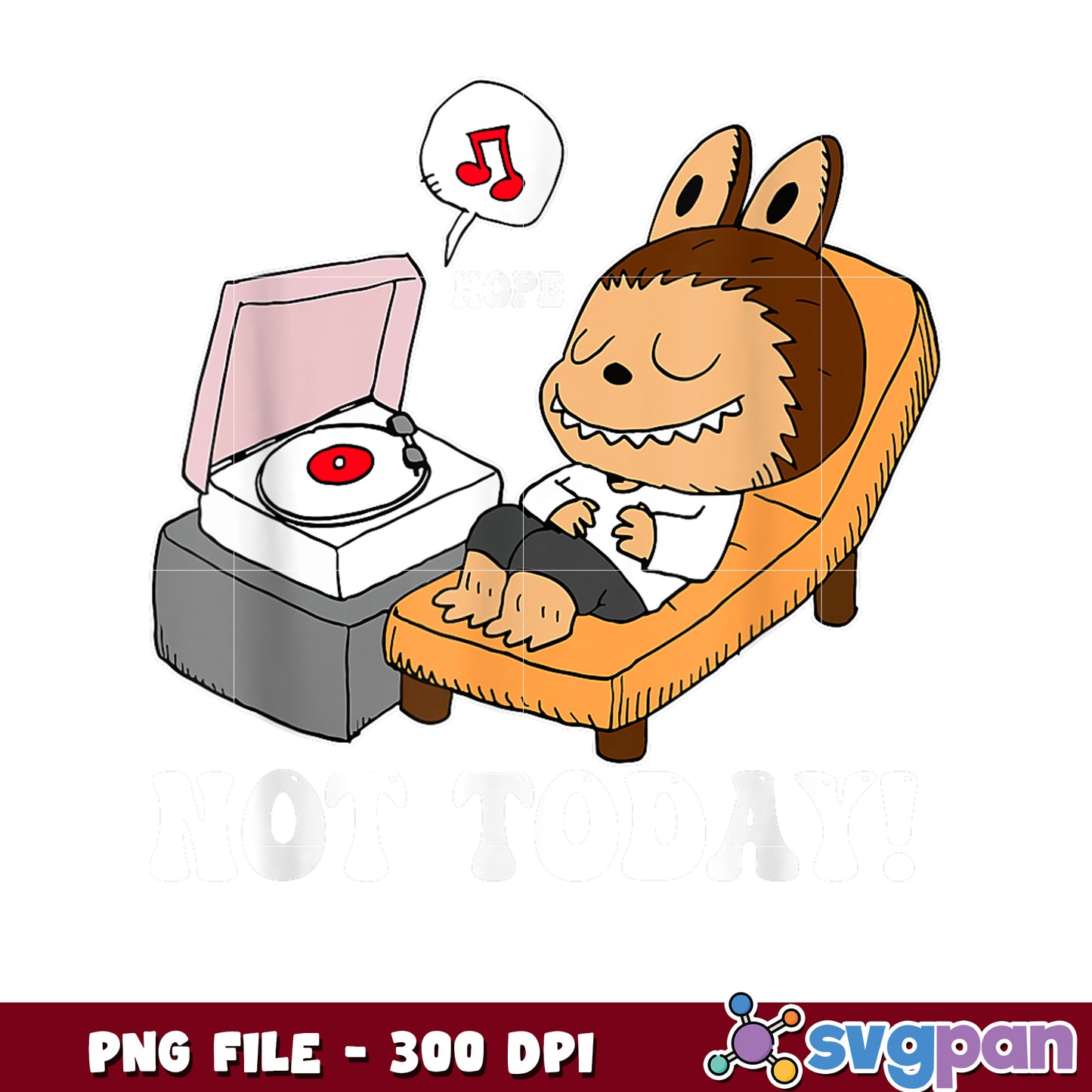 Cute Monster Listening to Vinyl PNG 300 DPI