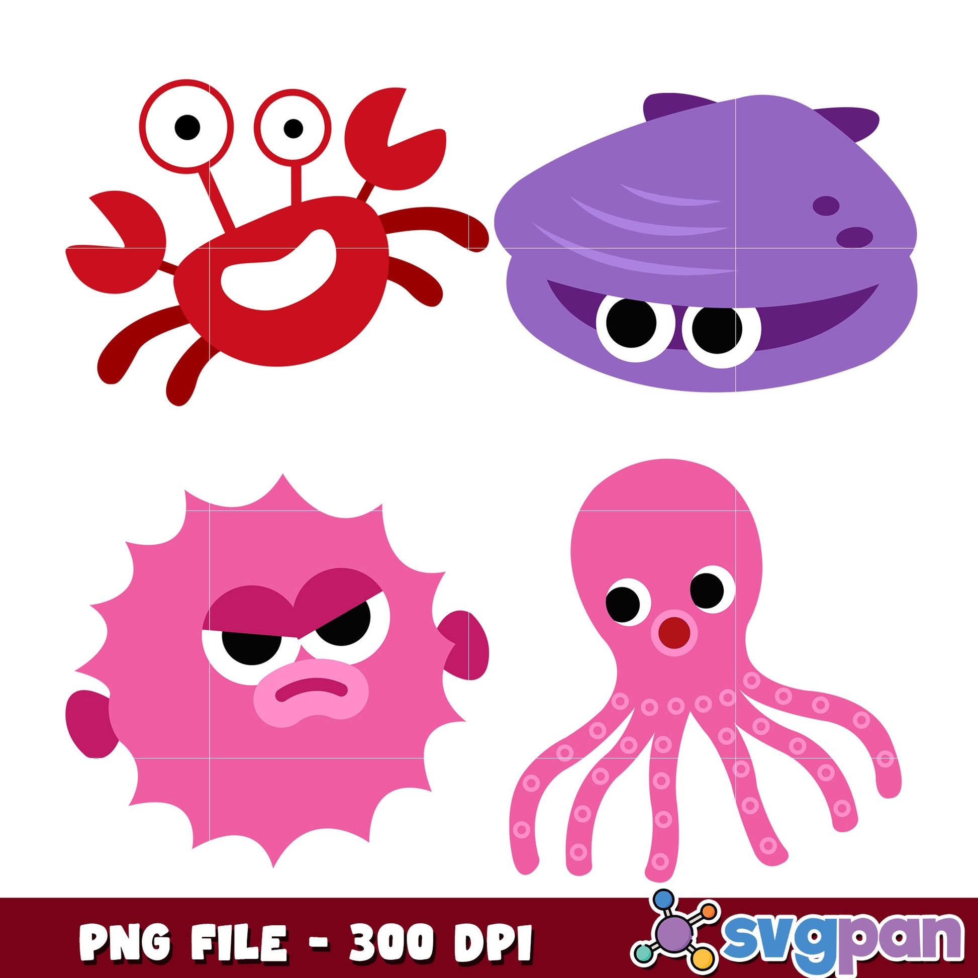 Cute Ocean Animals PNG Bundle 300 DPI