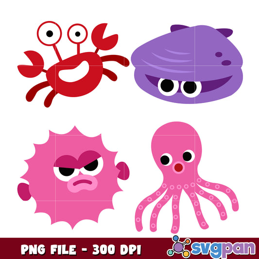 Cute Ocean Animals PNG Bundle 300 DPI