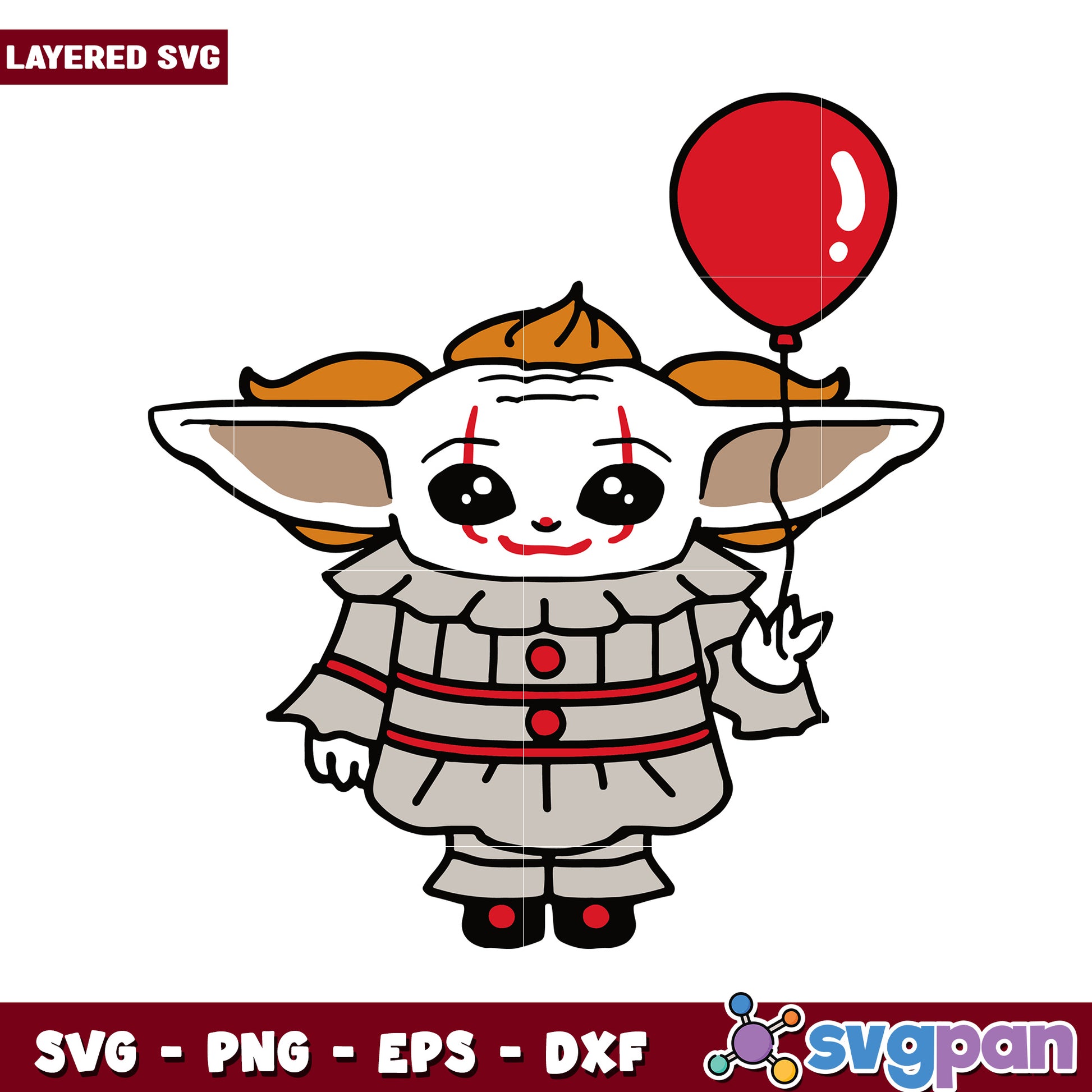 Cute Pennywise Character with Balloon, Fun SVG Art for Crafts