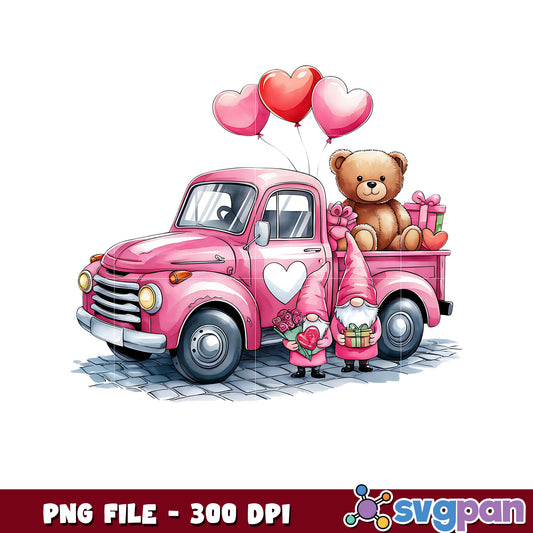 Cute Pink Truck with Gnomes and Teddy Bear, Perfect for Gifts
