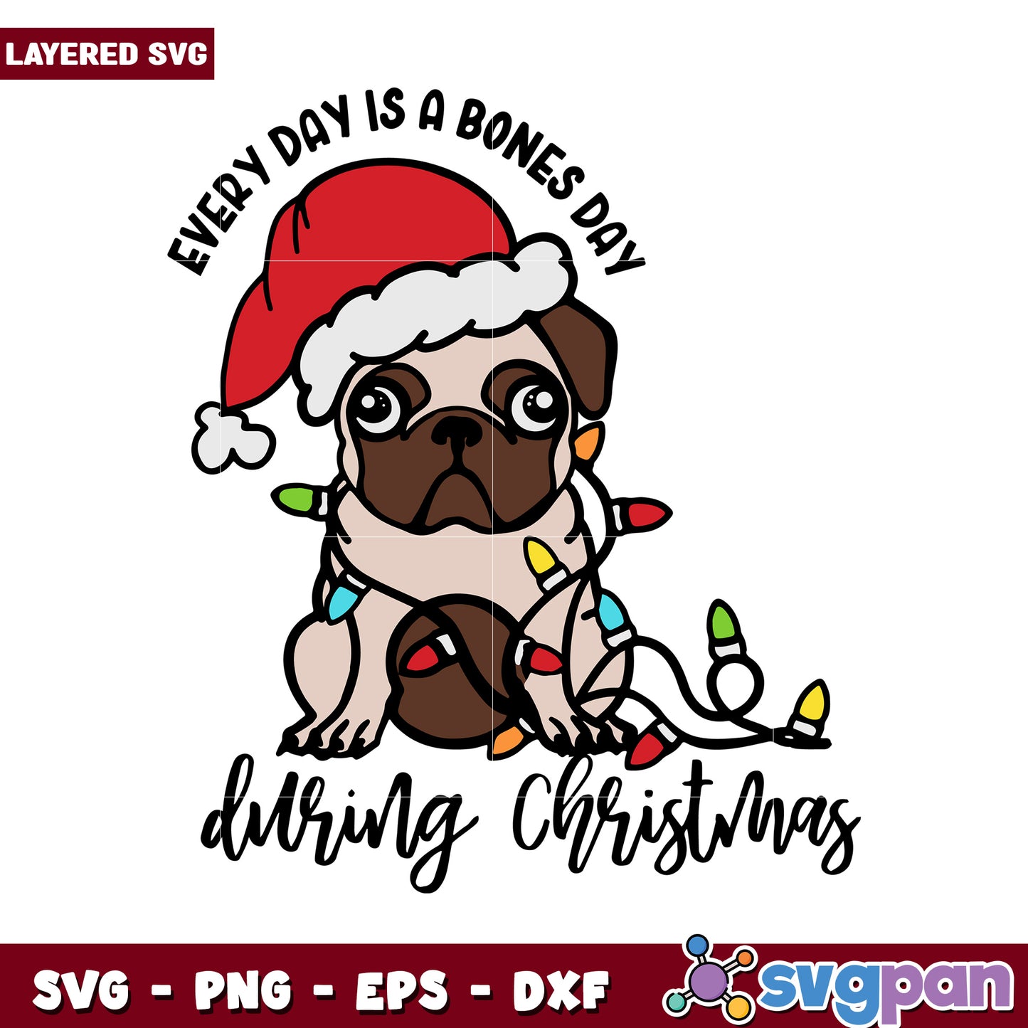 Cute Pug SVG Design, Perfect for Christmas Craft Projects