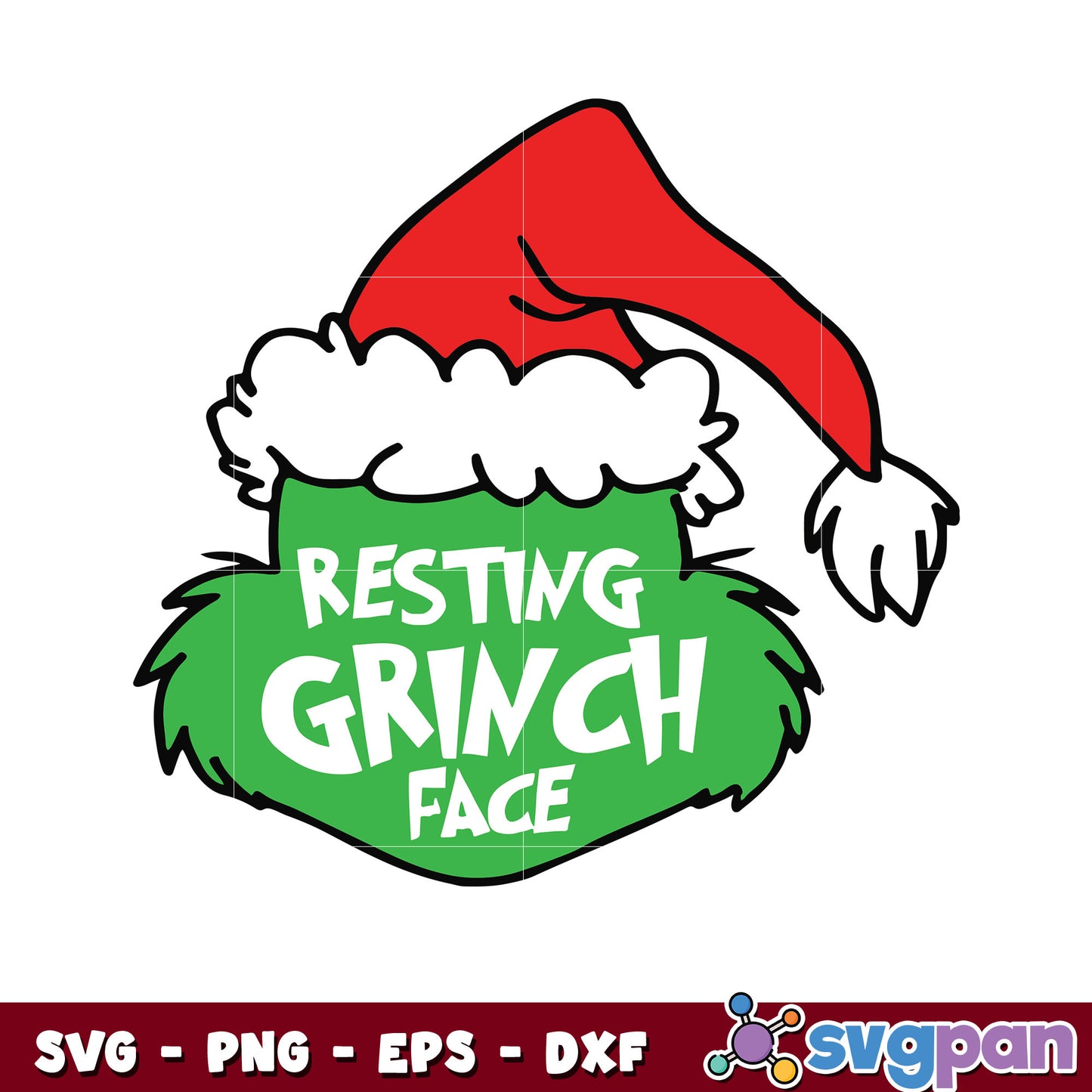 Cute Santa Hat Resting Grinch Face svg, grinch head svg