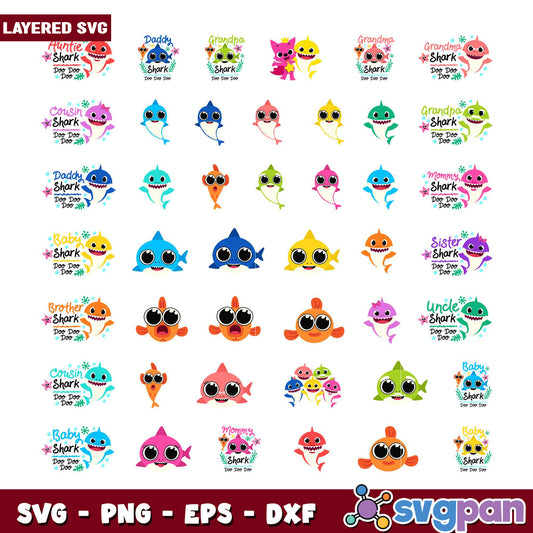 Cute Shark Family Bundle SVG for Crafting Fun
