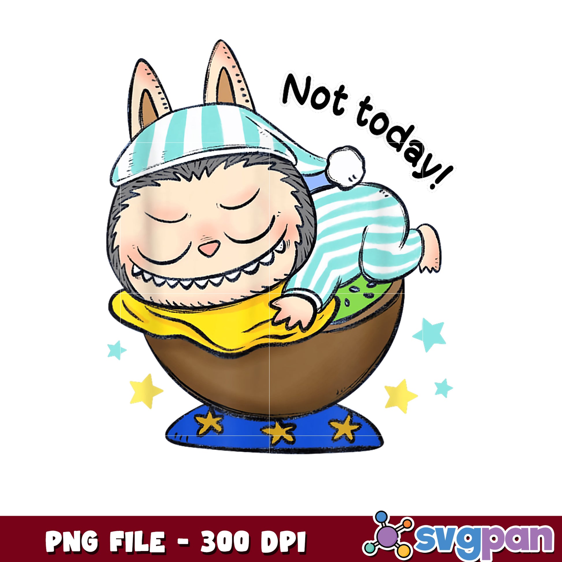 Cute Sleepy Monster PNG 300 DPI
