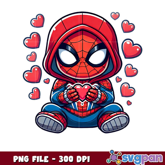 Cute Spiderman holding a heart image, perfect for kids' designs