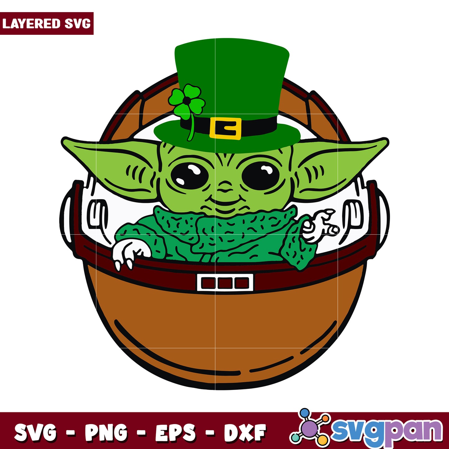 Cute St Patrick's Day Baby Yoda Design for Crafting Projects, Layered SVG Format Available