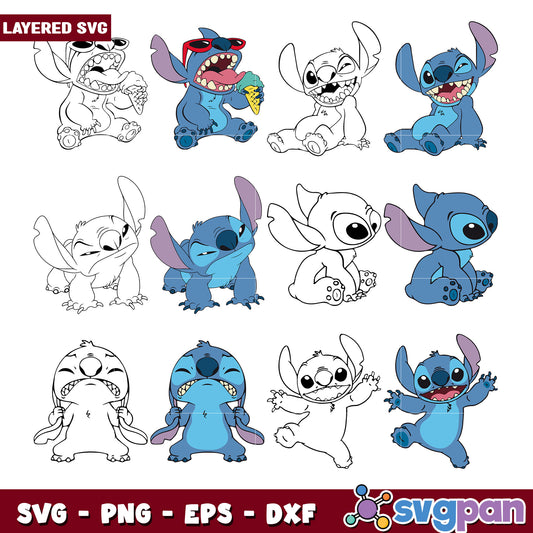 Cute Stitch Bundle SVG PNG EPS DXF Clipart Pack