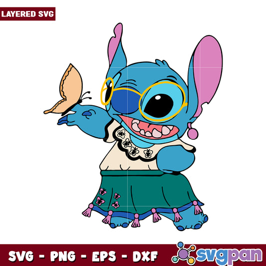 Cute Stitch Character with Butterfly SVG, layered design for crafts