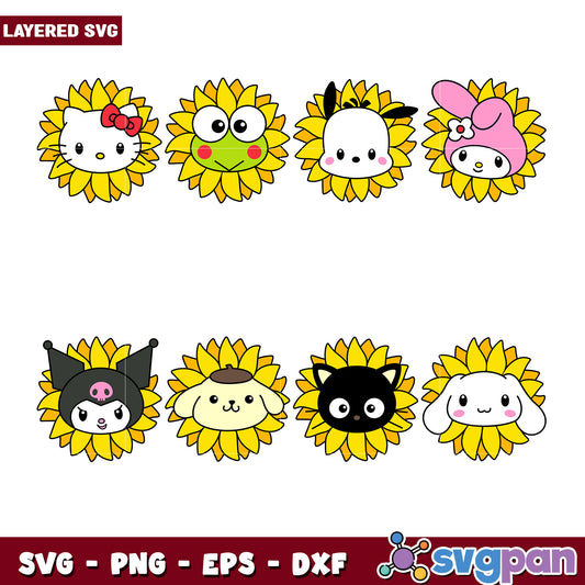 Cute Sunflower Character SVG Bundle for Crafts