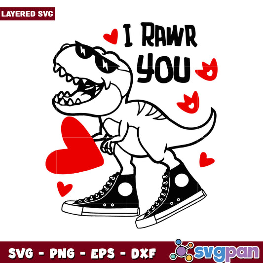 Cute T-Rex design saying I Rawr You, Perfect for love-themed crafts