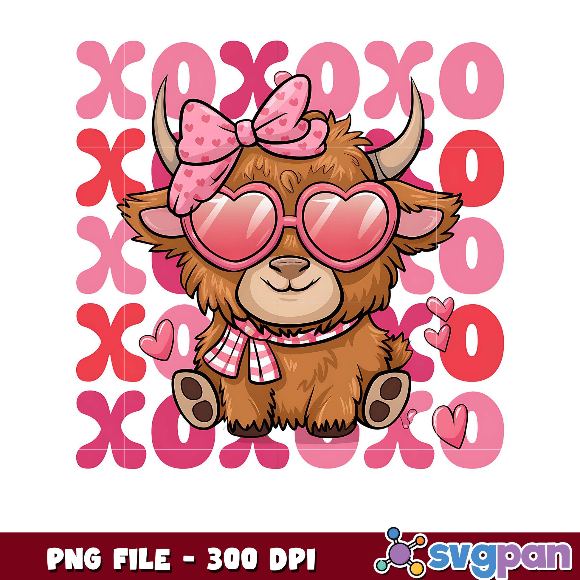 Cute Valentine Cow Clipart, high-quality PNG file 300 DPI
