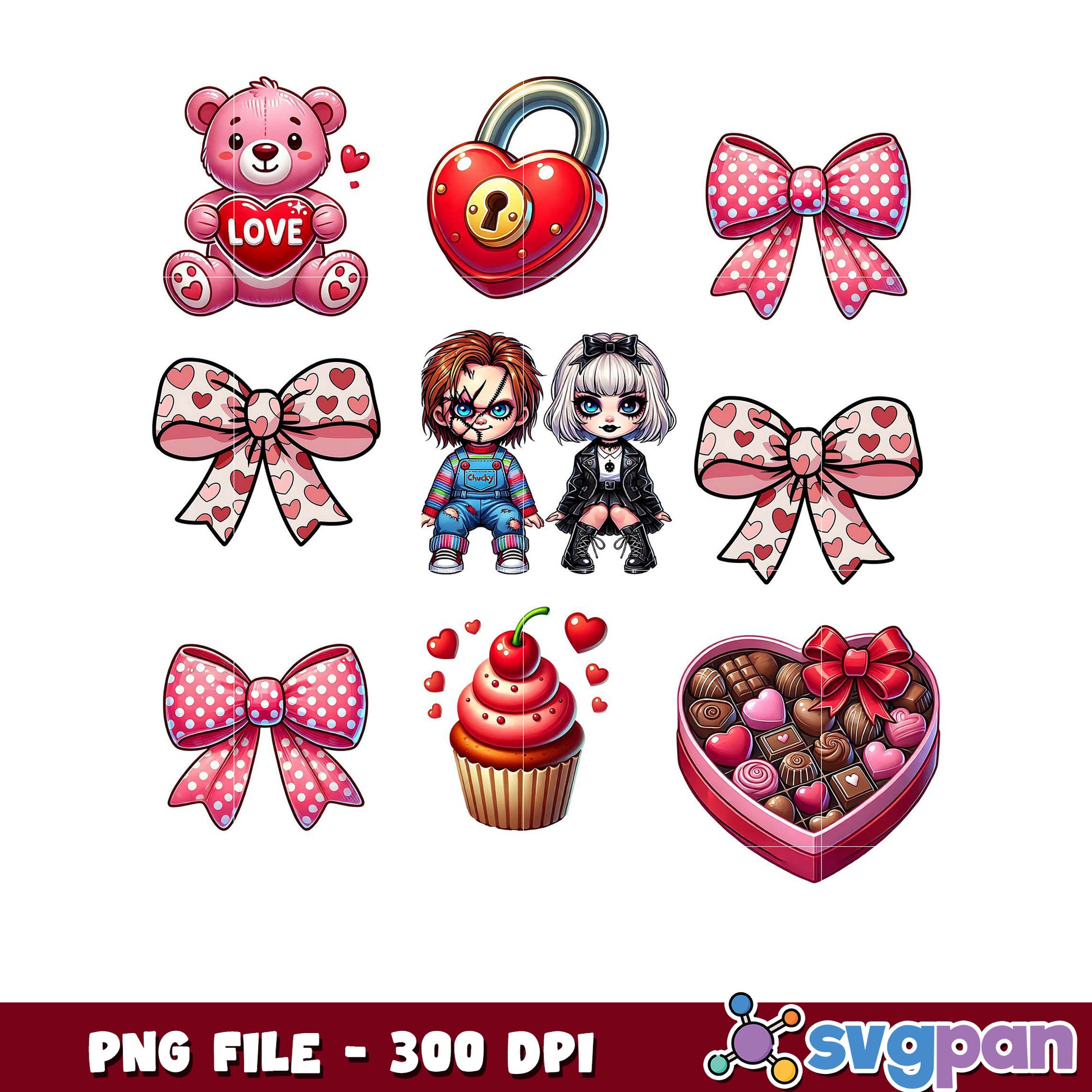 Cute Valentine PNG Bundle, includes bears and hearts designs