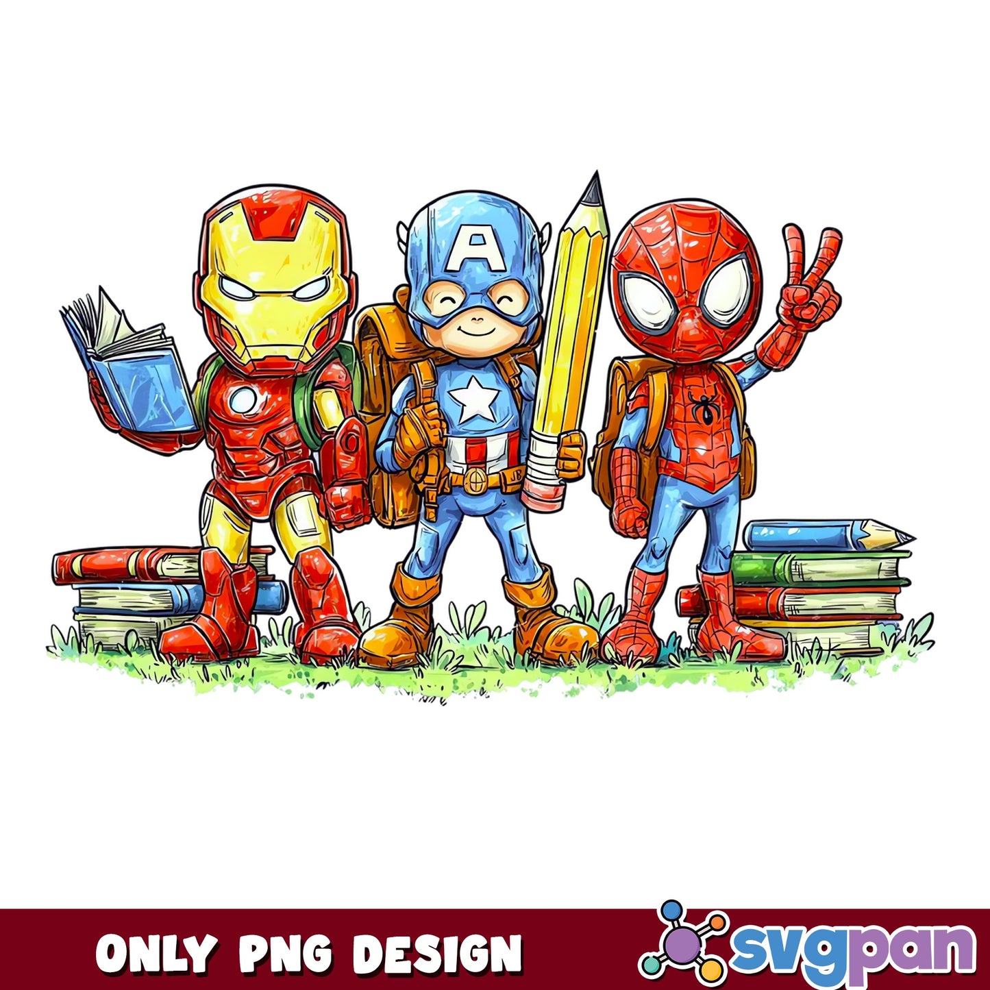 Cute Avengers Back To School PNG, Spiderman Iron Man PNG, Marvel PNG