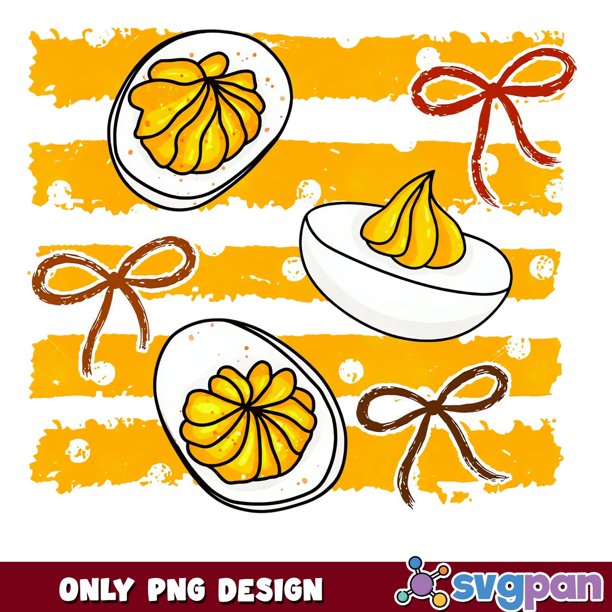 Cute Deviled Eggs Clipart PNG, Bow Ribbon Food PNG, Easter Eggs PNG