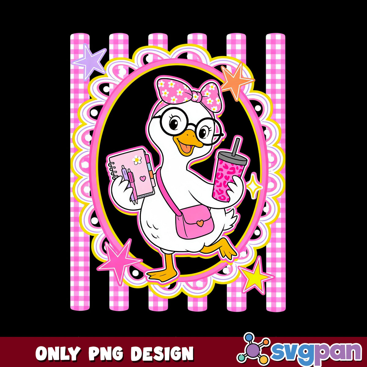Cute Duck Girl Pink PNG, Girly Duck Design, Back To School PNG