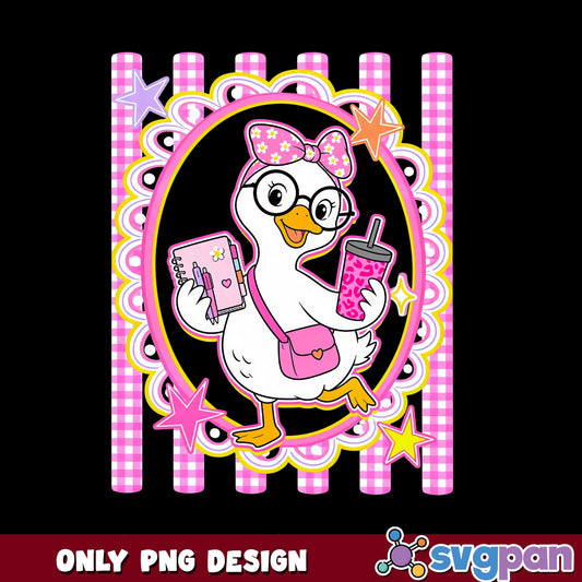 Cute Duck Girl Pink PNG, Girly Duck Design, Back To School PNG