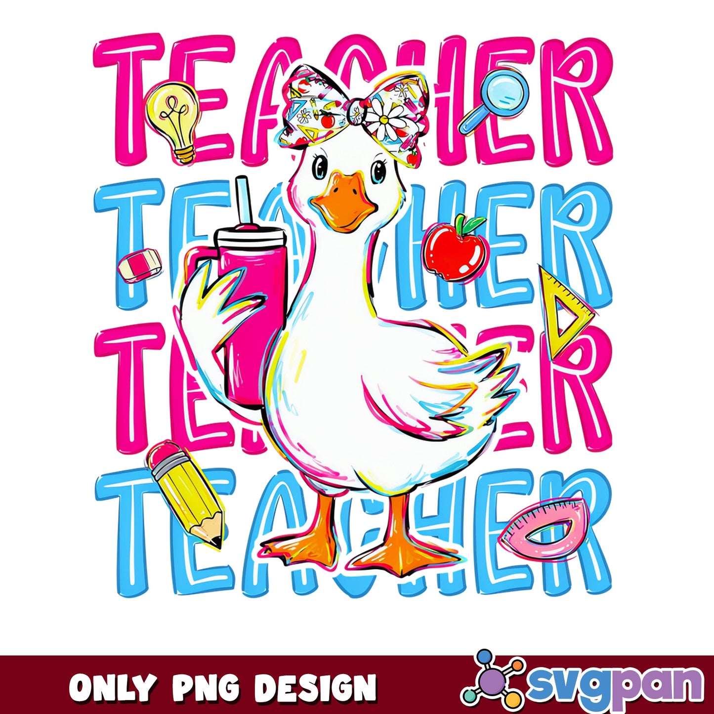 Cute Duck Teacher PNG, Back To School PNG, Teacher Life PNG