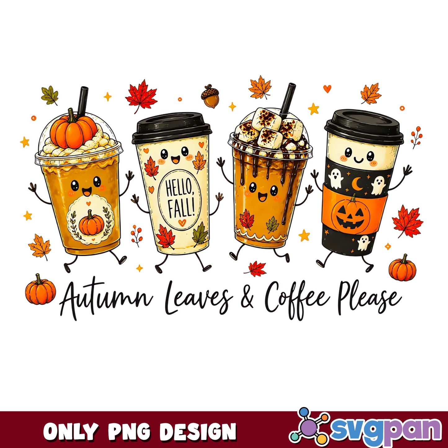 Cute Fall Coffee Cup PNG, Autumn Pumpkin Latte PNG, Hello Fall PNG