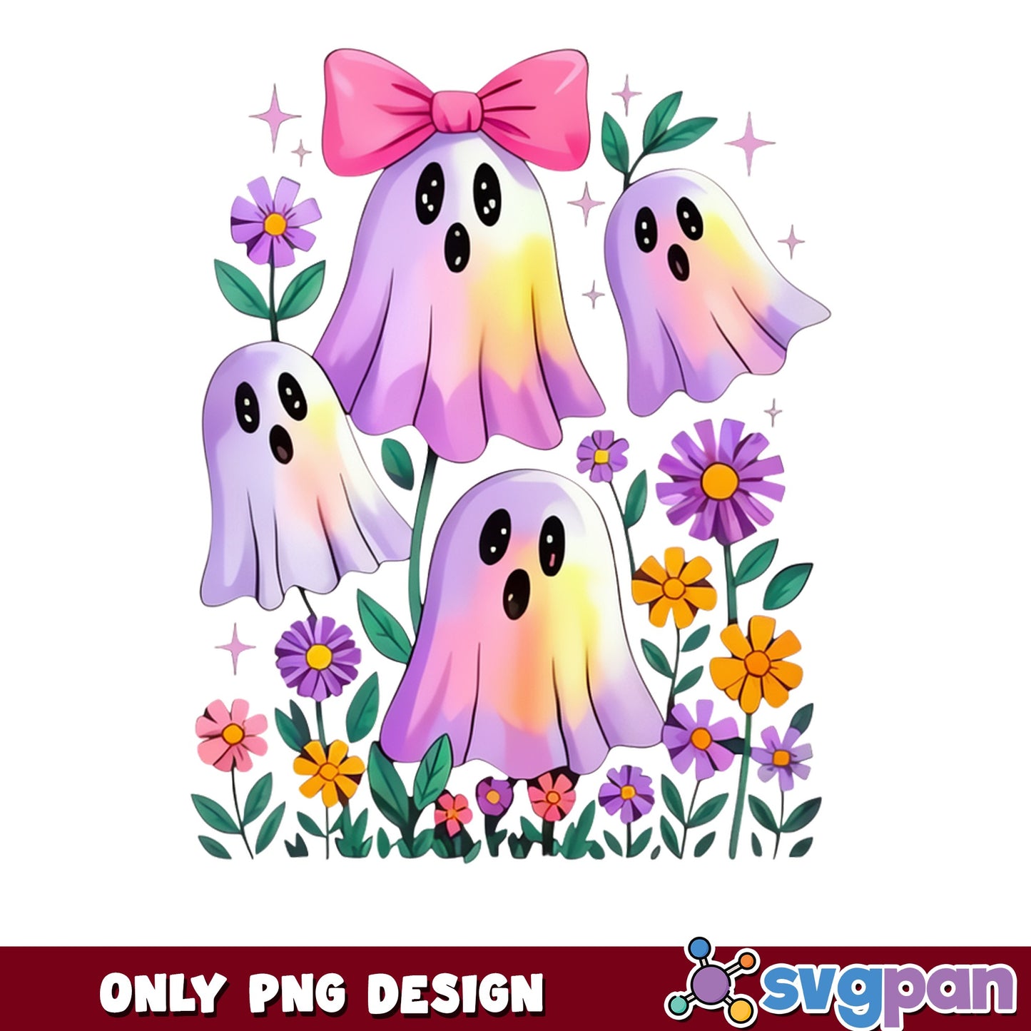 Cute Floral Ghost Halloween PNG, Bow Ghost PNG, Spooky PNG