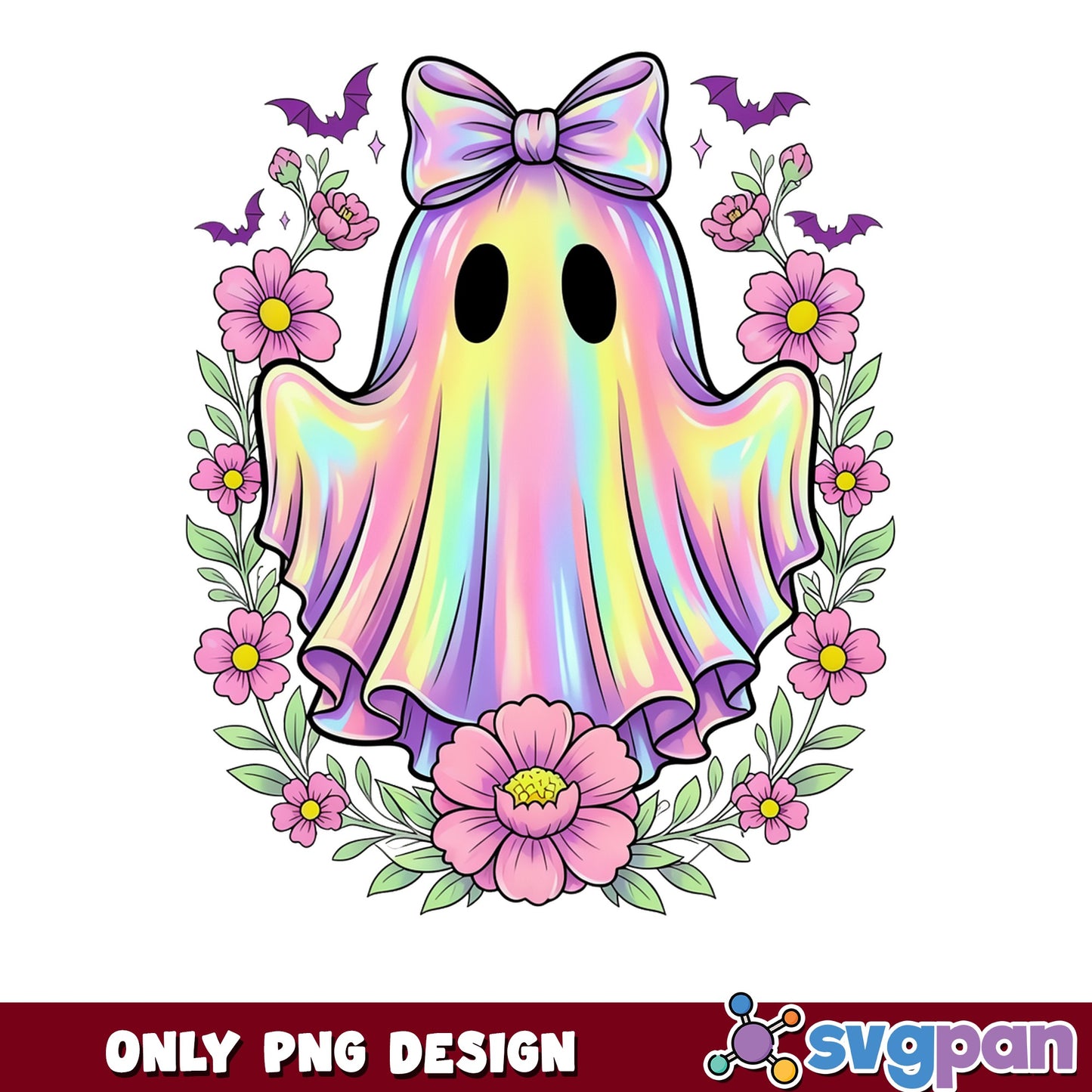 Cute Floral Ghost With Bow PNG, Halloween Ghost PNG, Coquette PNG