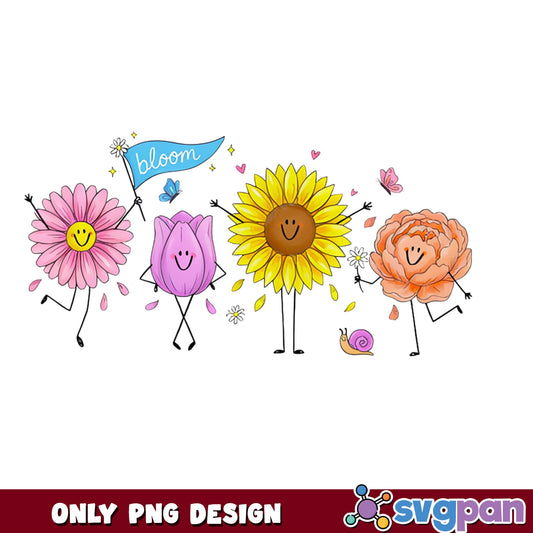 Cute Flower Characters Bloom PNG, Spring Floral PNG, Sunflower PNG