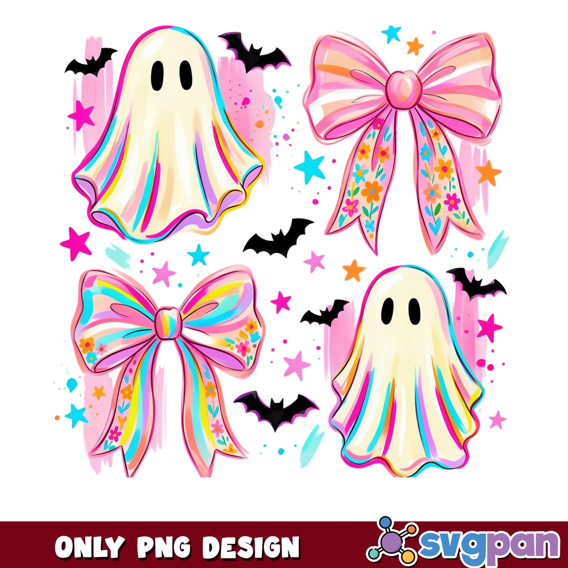 Cute Ghost And Bow Halloween PNG, Spooky Coquette PNG, Halloween PNG