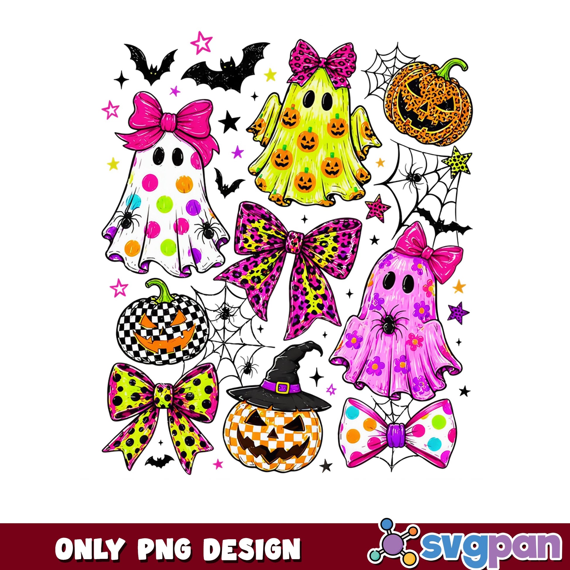 Cute Ghost Coquette Halloween PNG, Bow Ghost Pumpkin PNG, Halloween PNG