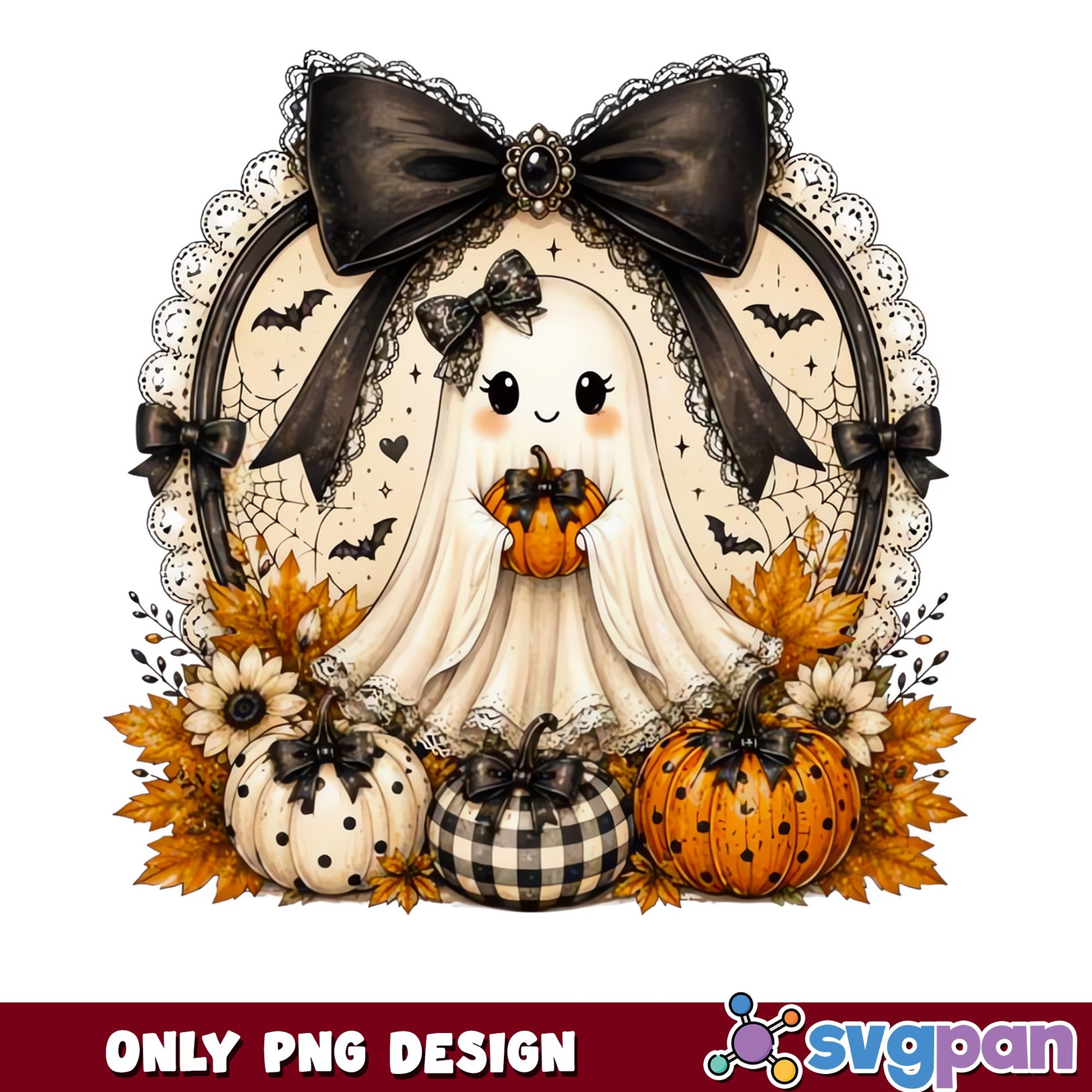 Cute Ghost Halloween PNG, Coquette Ghost Pumpkin PNG, Halloween PNG