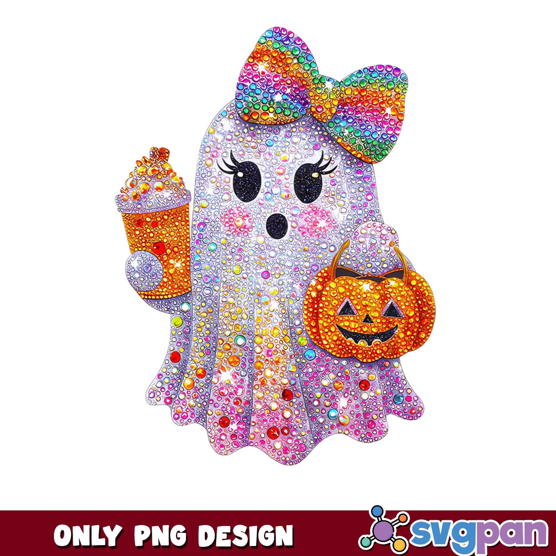 Cute Ghost Halloween PNG, Spooky Ghost With Pumpkin PNG, Halloween PNG