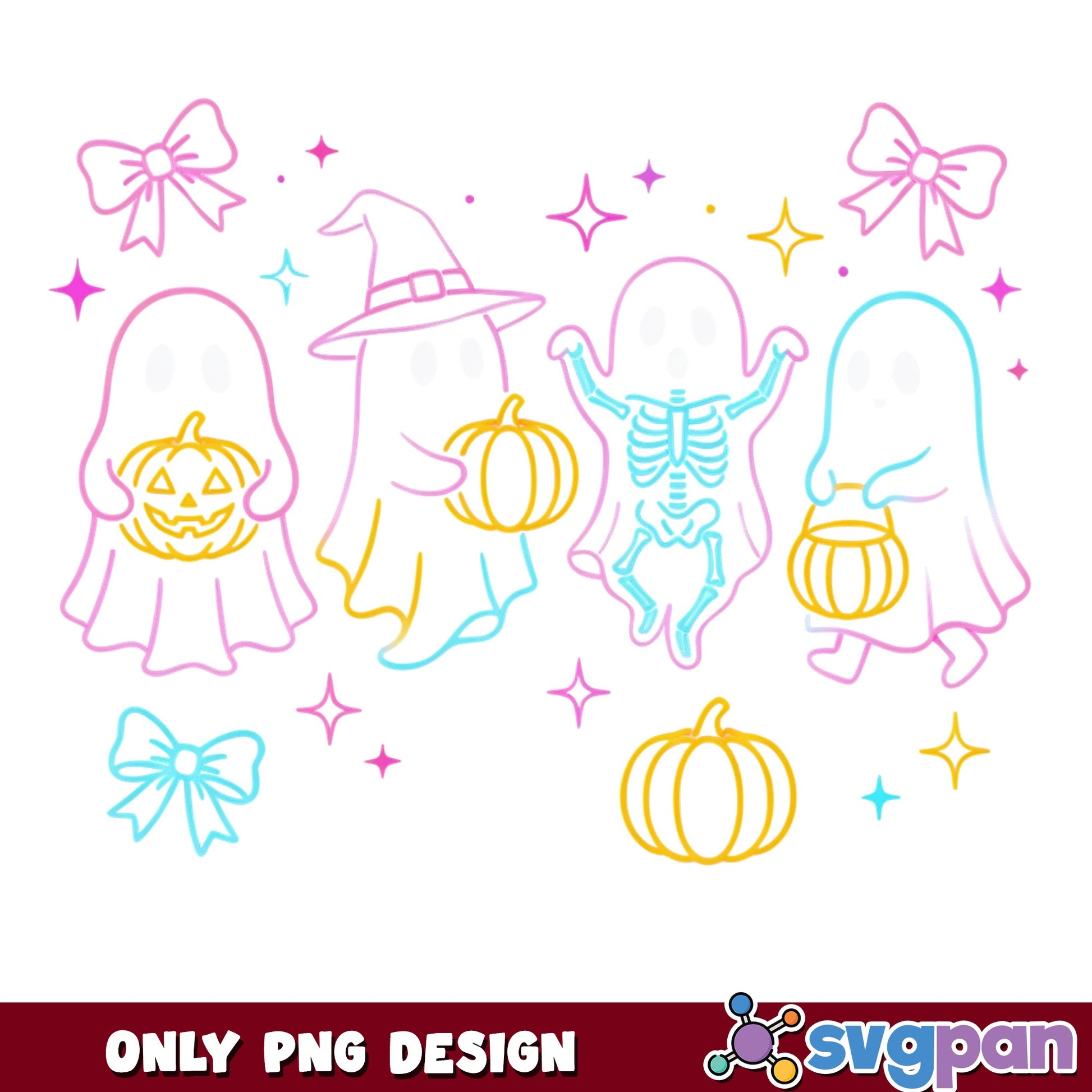 Cute Ghost Halloween PNG, Spooky Pumpkin Bow Ghost, Halloween PNG