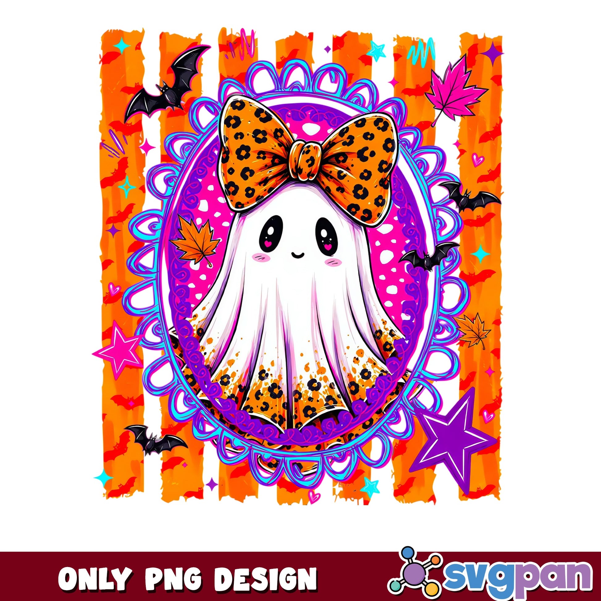 Cute Ghost Leopard Bow Halloween PNG, Ghost PNG, Halloween PNG