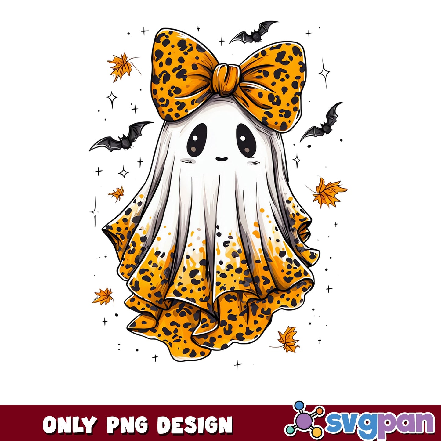 Cute Ghost Leopard Print Bow Halloween PNG, Ghost PNG, Halloween PNG