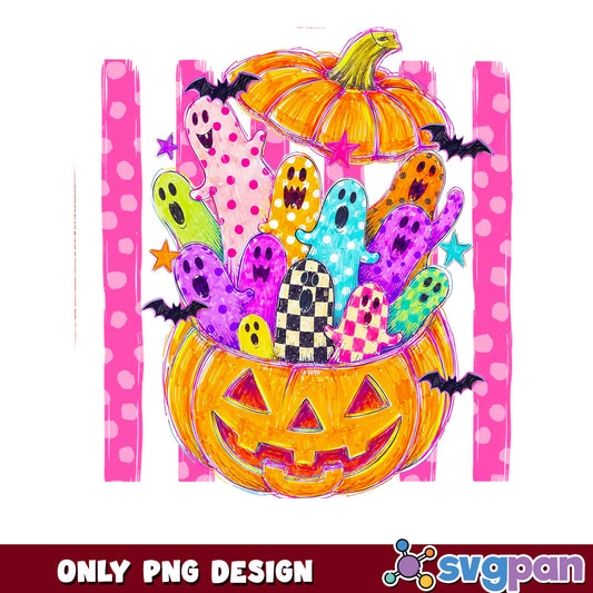 Cute Ghost Pumpkin Halloween PNG, Spooky Ghost PNG, Halloween PNG