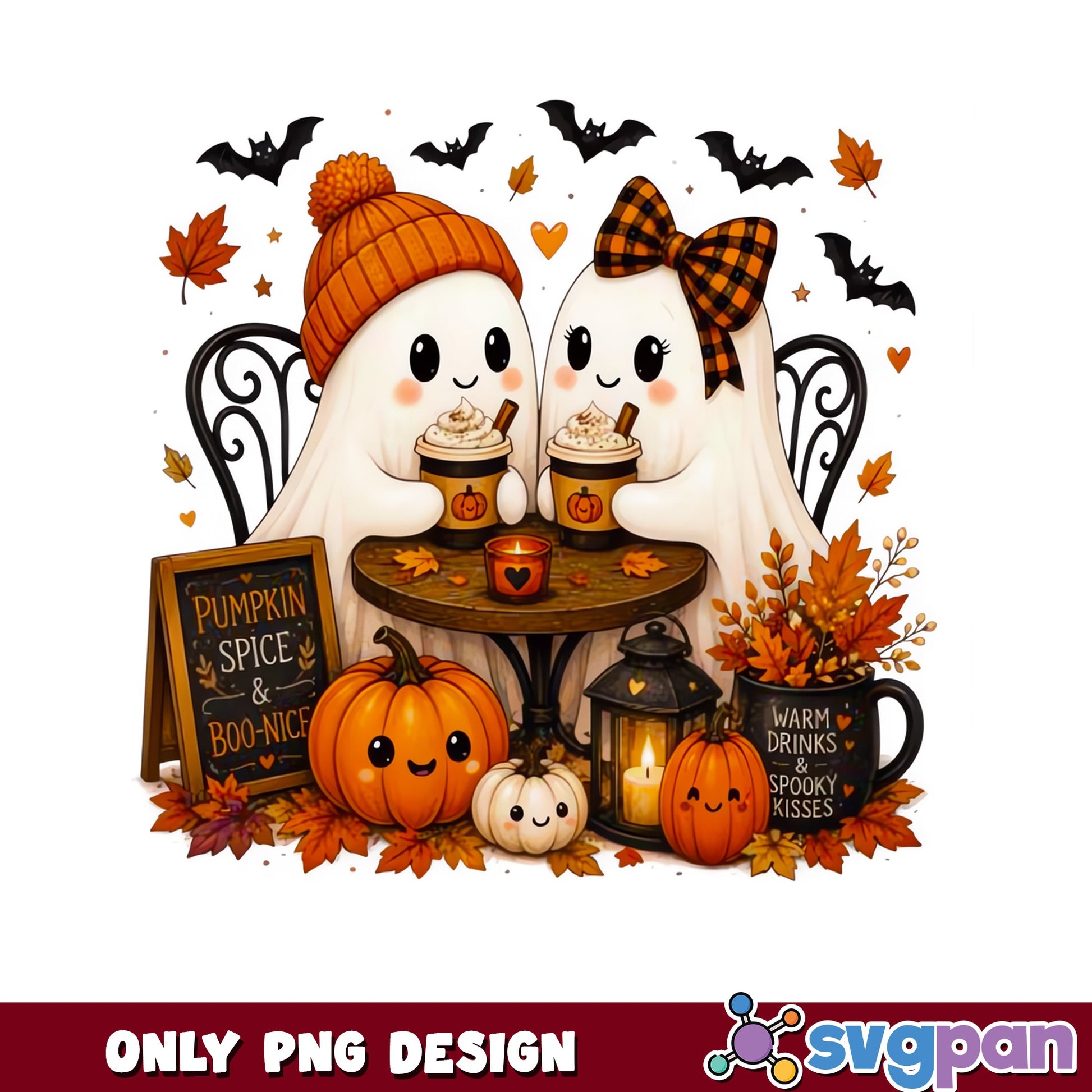 Cute Ghost Pumpkin Spice Halloween PNG, Fall Ghost PNG, Spooky PNG