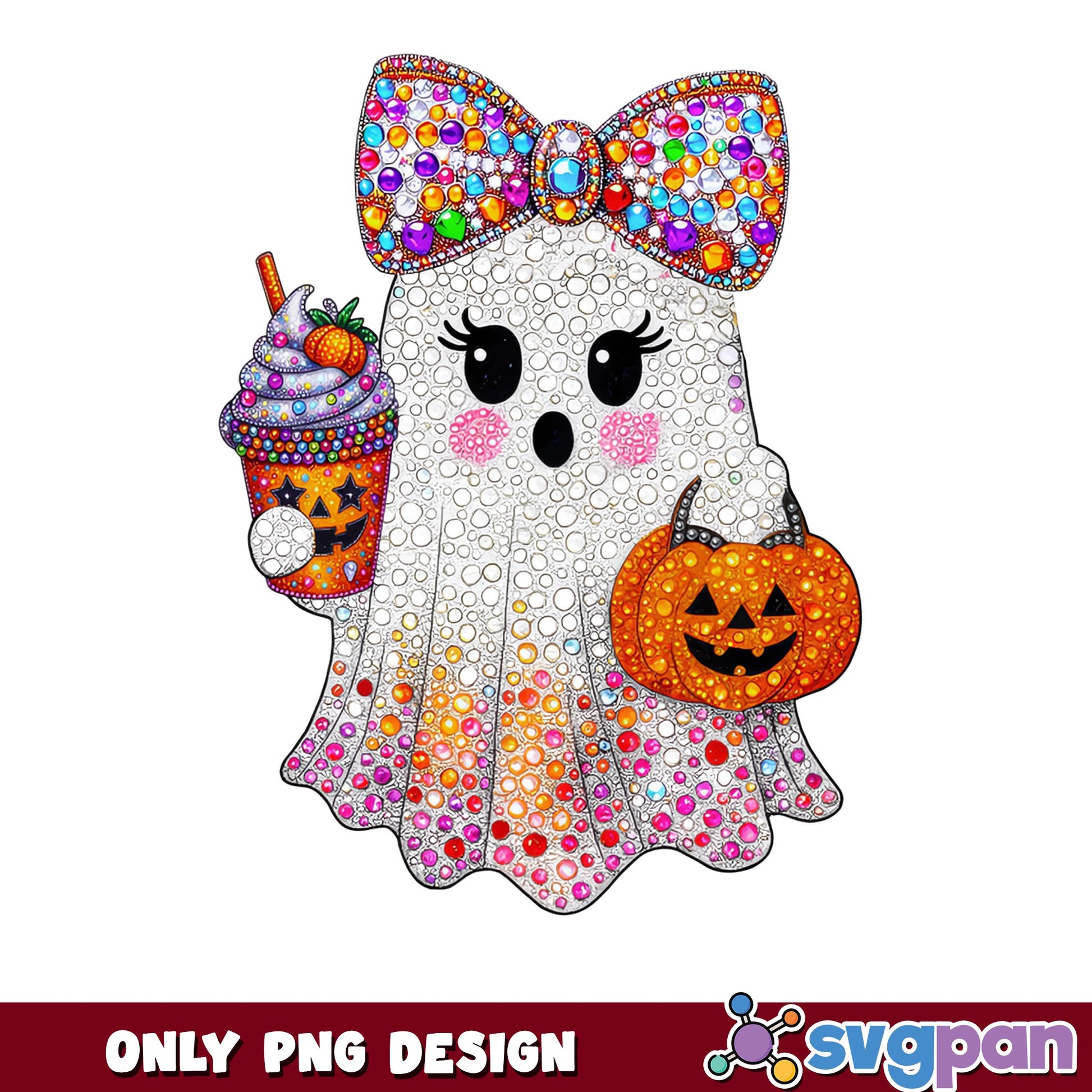 Cute Ghost Rhinestone PNG, Halloween Ghost Bow PNG, Spooky PNG